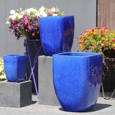 ROUND SQ PLANTER FALLING BLUE 8 X 11.5"
